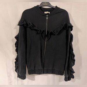 Womens black bomber jacket medium frilly whimsigoth fairy core